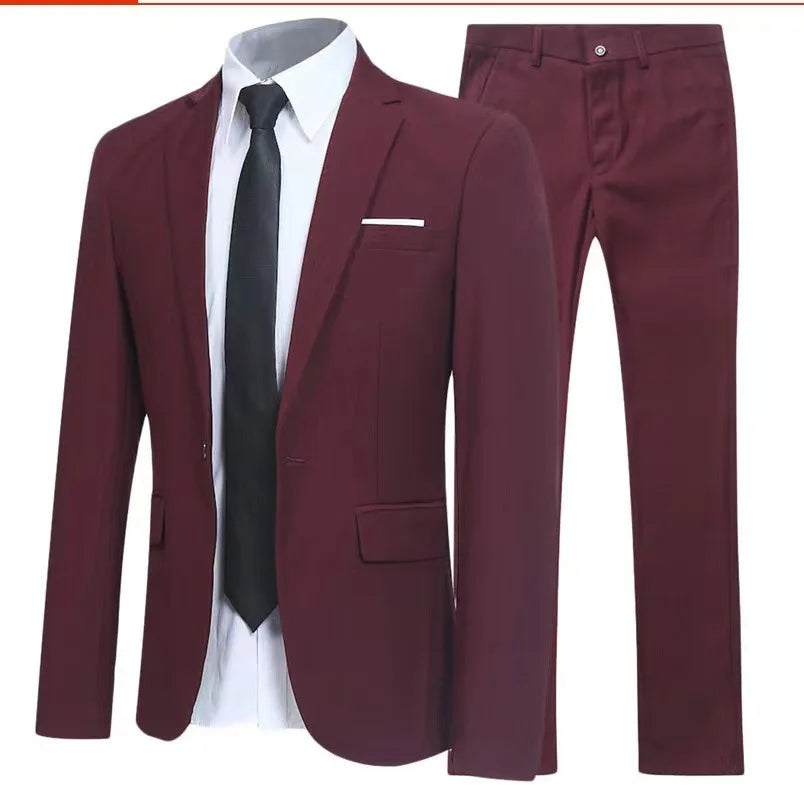 Lässiger Trauzeugen-Hochzeitsanzug, zweiteiliges Set, Business-Casual-Outfit für Herren, importiert, leicht, Business-Stil, flacher Kragen, hinten geteilt