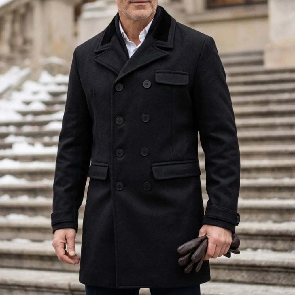 2026 Neue Herren Herbst-Winter-Mantel Farbkontrast Lässiger Wollanzug-Jacke Zweireihiger Trenchcoat für Herren Winter