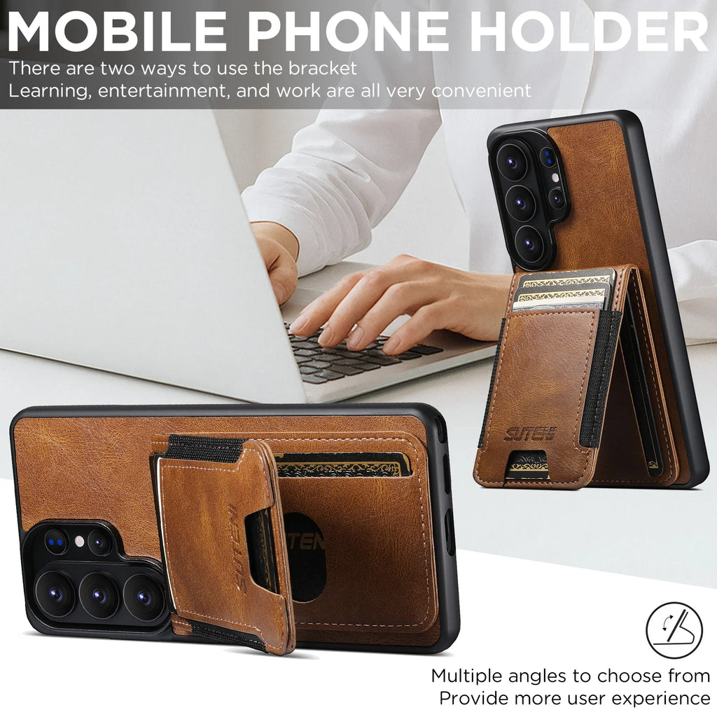 Business Magnetische Leder-Brieftasche Vertikale Kartenfächer Hülle für Samsung Galaxy S26 Ultra S25 Plus S24 S23 Standfunktion Telefonhalter Cover