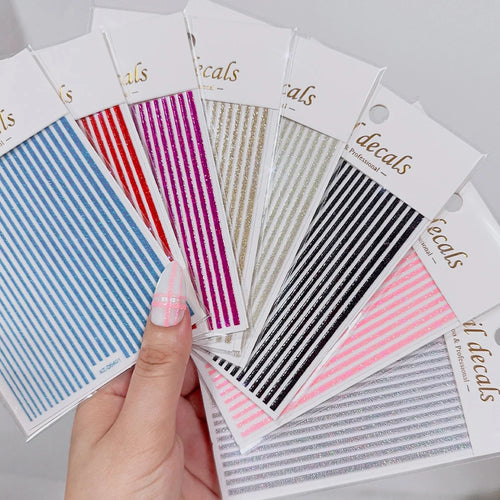 1/8 Stück 3D Glitter Line Stripe Nagelaufkleber Glänzendes Gold Silber Streifen Geometrie Selbstklebender Slider Glitzer French Line Nagelaufkleber