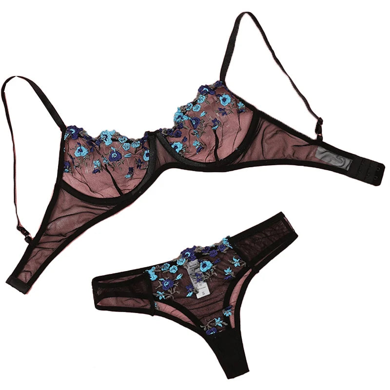 Transparente Stickerei Neue Heilan Spitze Sexy Dessous Frauen Unterwäsche Fee Kurze Set Zarte Bh Kit Push-Up Erotische Breves Sets
