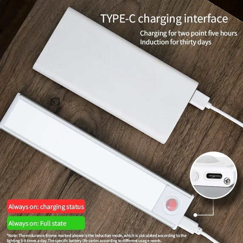 10–60 cm Bewegungsmelder unter dem Schrank, kabelloses, wiederaufladbares USB-Nachtlicht, 3 Farben, Schranklampe für den Innenbereich, Schlafzimmerbeleuchtung