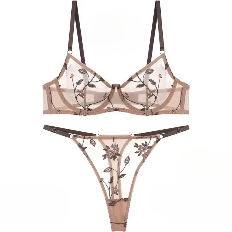 Französischer Spitzen-Push-up-BH-Set, ultradünne, gepunktete Mesh-Komfortunterwäsche, große Größen, Anti-Sag-Formwäsche für große Brüste