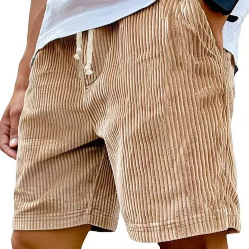 Sommer Cord-Shorts für Herren, dünn, schnelltrocknend, einfarbig, lässige Sport-Jogging-Shorts, locker geschnitten, 5-Punkte-Shorts über dem Knie, Cargo-Hose