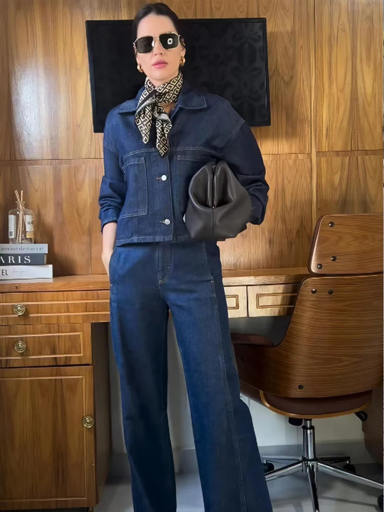 HXAO Denim-Set für Damen, Jeans-Set, Denim, 2-teiliges Set, Streetwear, Damenhose, Denim-Outfits, zweiteiliges Set, Damen-Denim-Oberteil, Jacke