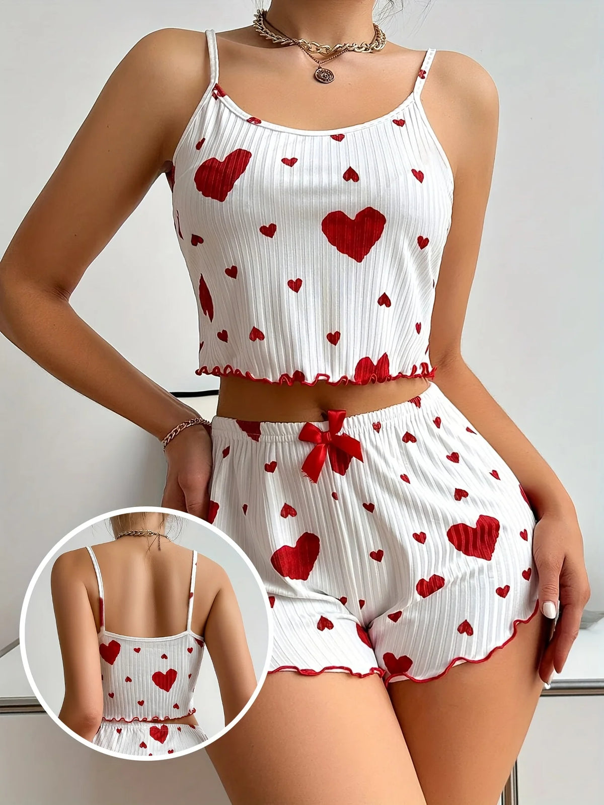 2-teiliges Pyjama-Set Shorts Damen Homewear Bedruckte Unterwäsche Pyjamas Sexy Dessous Camisoles Tops Nachtwäsche Schlafanzug