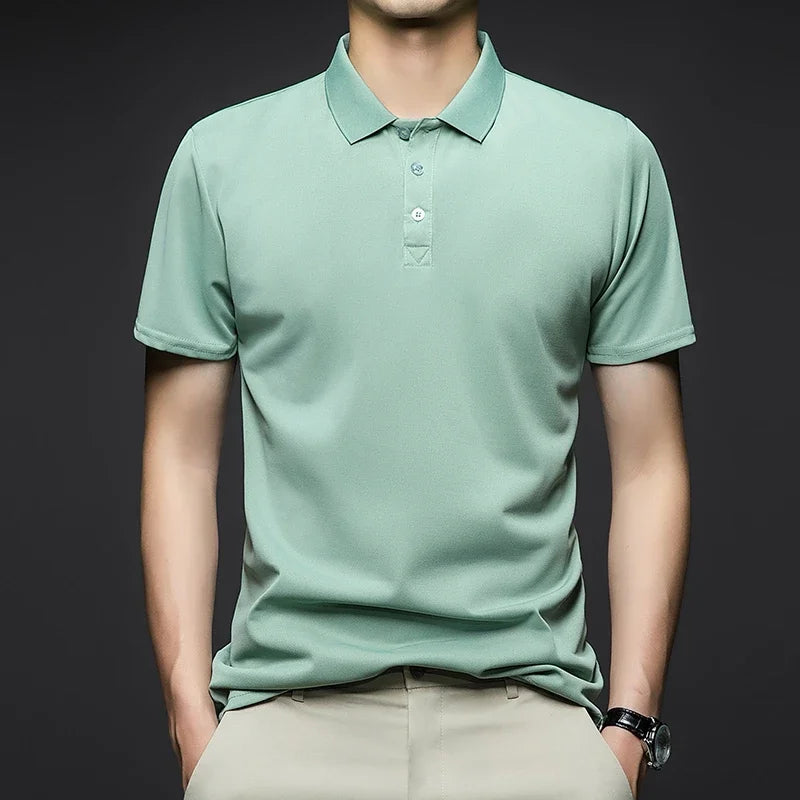 Modisches, solides Kurzarm-Poloshirt für Herren, Sommer, atmungsaktiv, bequem