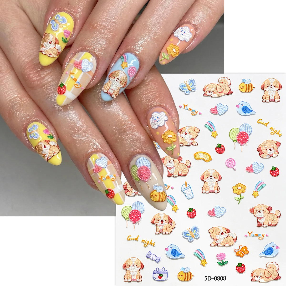 5D Niedliche Cartoon-Katzen-Nagelkunst-Sticker Orange Schwarz Süßes Katzengesicht- und Ohren-Design Kätzchen-Nagelaufkleber Kawaii Katzen-Nagelkunst für Maniküre