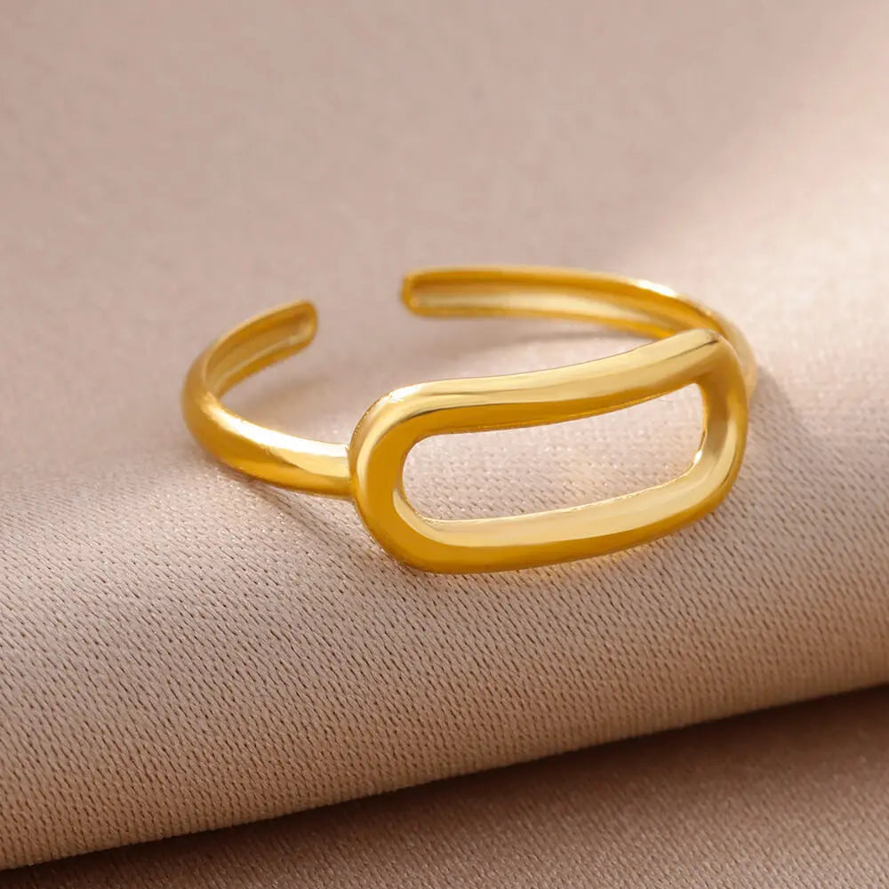 Edelstahl Ringe für Frauen Gold Farbe Unregelmäßige Geometrische Offenen Ring Vintage Wasserdicht Hochzeit Schmuck Teil Zubehör Gif
