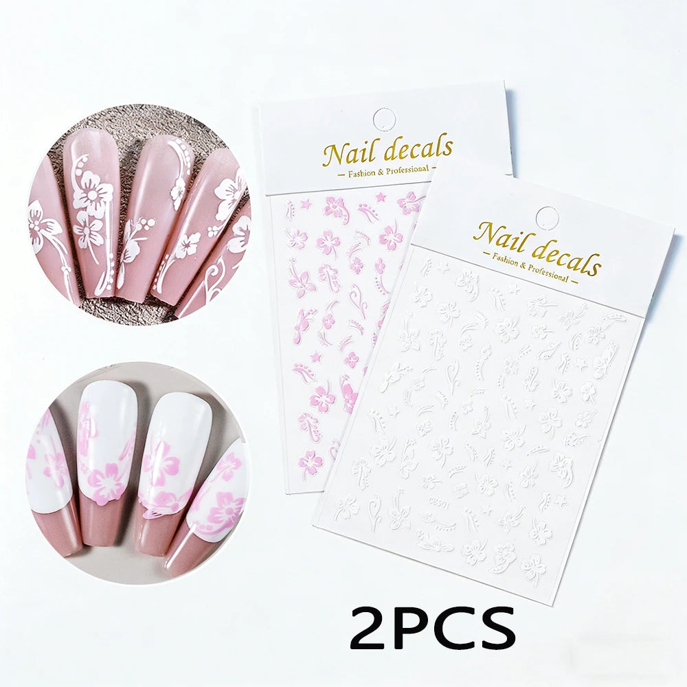1pc 3D Hibiscus Blumen Nagel Aufkleber Weiß Schwarz Blütenblätter Klebe Abziehbilder Rosa Goldene Blumen Slider Für Nail art Dekoration