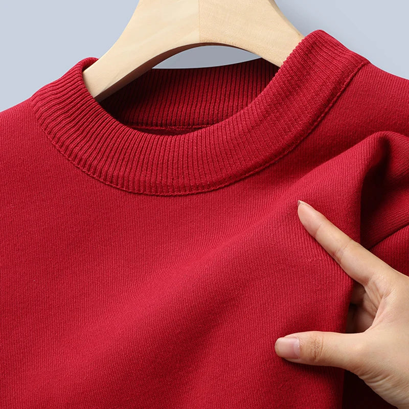 Pullover Männer Herbst Winter Jumper Fleece Verdickt Neue Koreanische Strickwaren Oansatz Solide Weiß Schwarz Kalten Bluse Bottom Shirt Kleidung