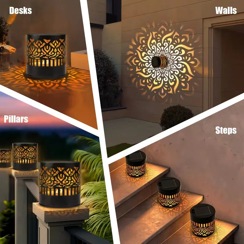 Solar-Wandleuchte mit Mandala-Muster-Projektion, Wasserdichte LED-Energiespar-Dekorationsleuchte, Solar-Zaunbeleuchtung mit Warmem Muster-Projektor