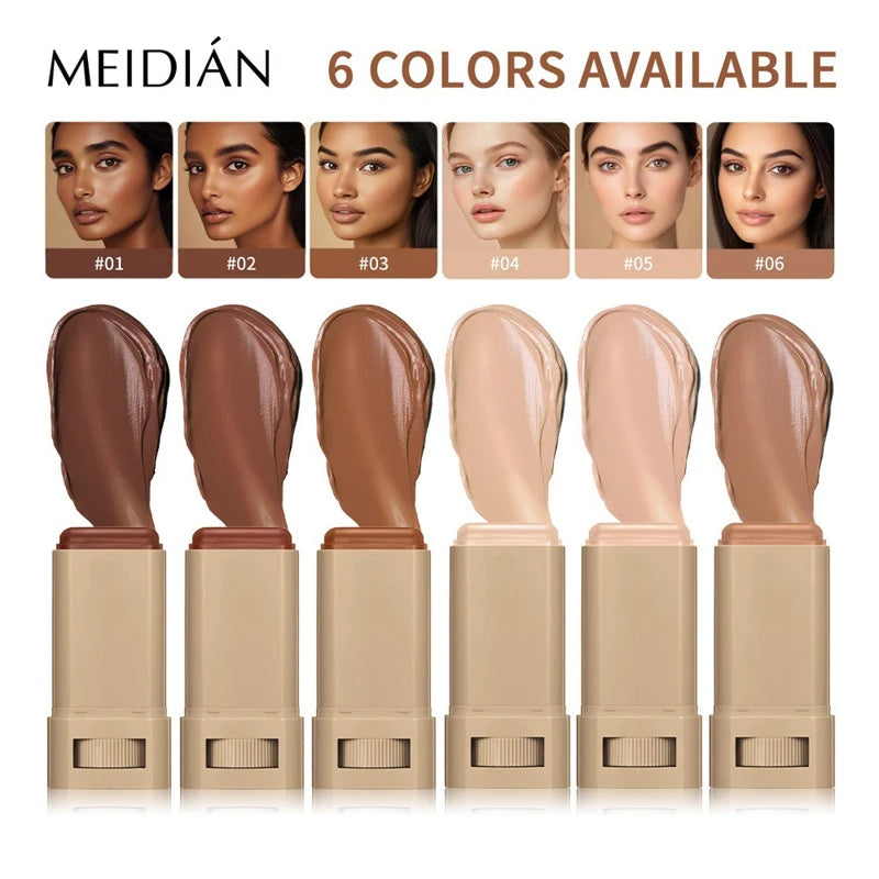 Hautfarbener Foundation-Stick in 6 Farben mit Serum-Boost, Seidiger Textur, Feuchtigkeitsspendende Abdeckung, Concealer-Basis, Gesichtskontur-Stick Make-up