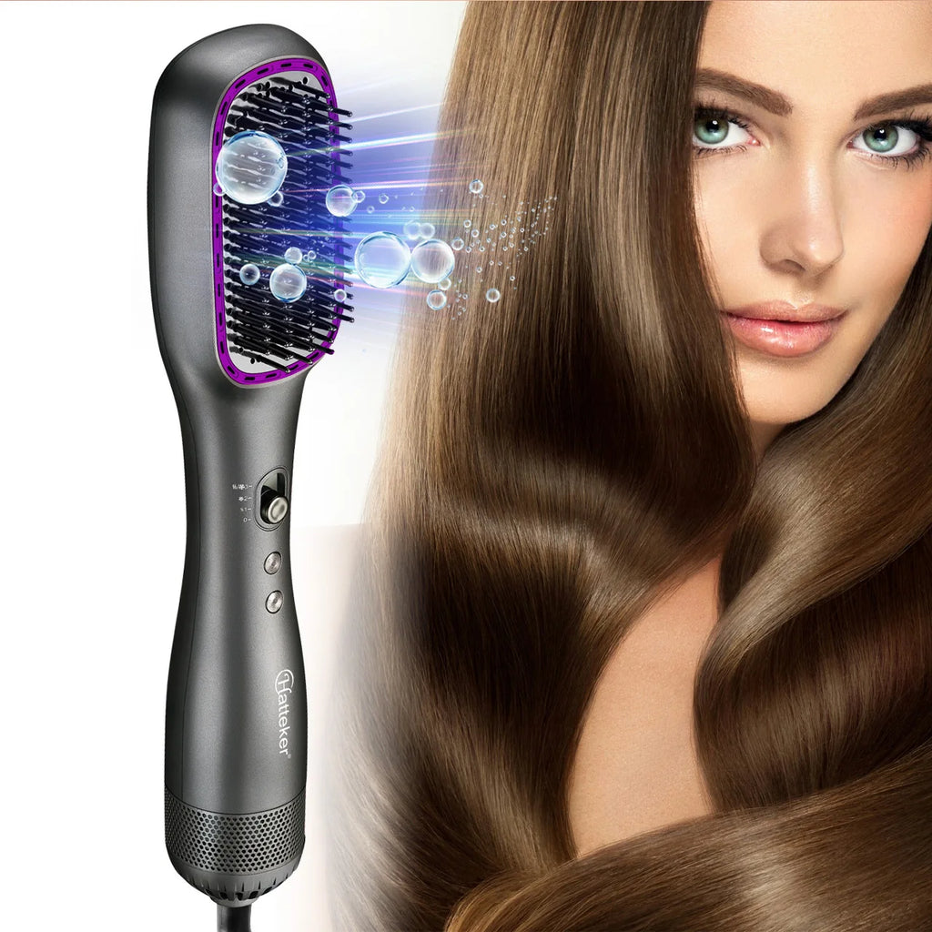 Hatteker EU Elektrischer Heißluft-Stylingkamm für Frauen, Anionen-Heizbürste zum Glätten von glattem und lockigem Haar