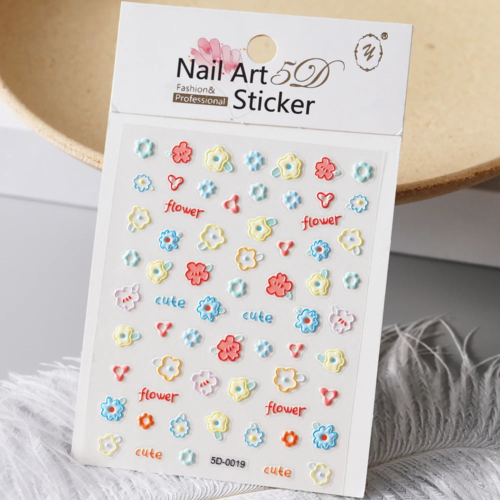 1pc 5D Relief Graffiti Nail art Aufkleber Kaninchen Hund Bär Bogen Nagel Aufkleber Cartoon Thema Selbst-Klebe Aufkleber für DIY Maniküre *