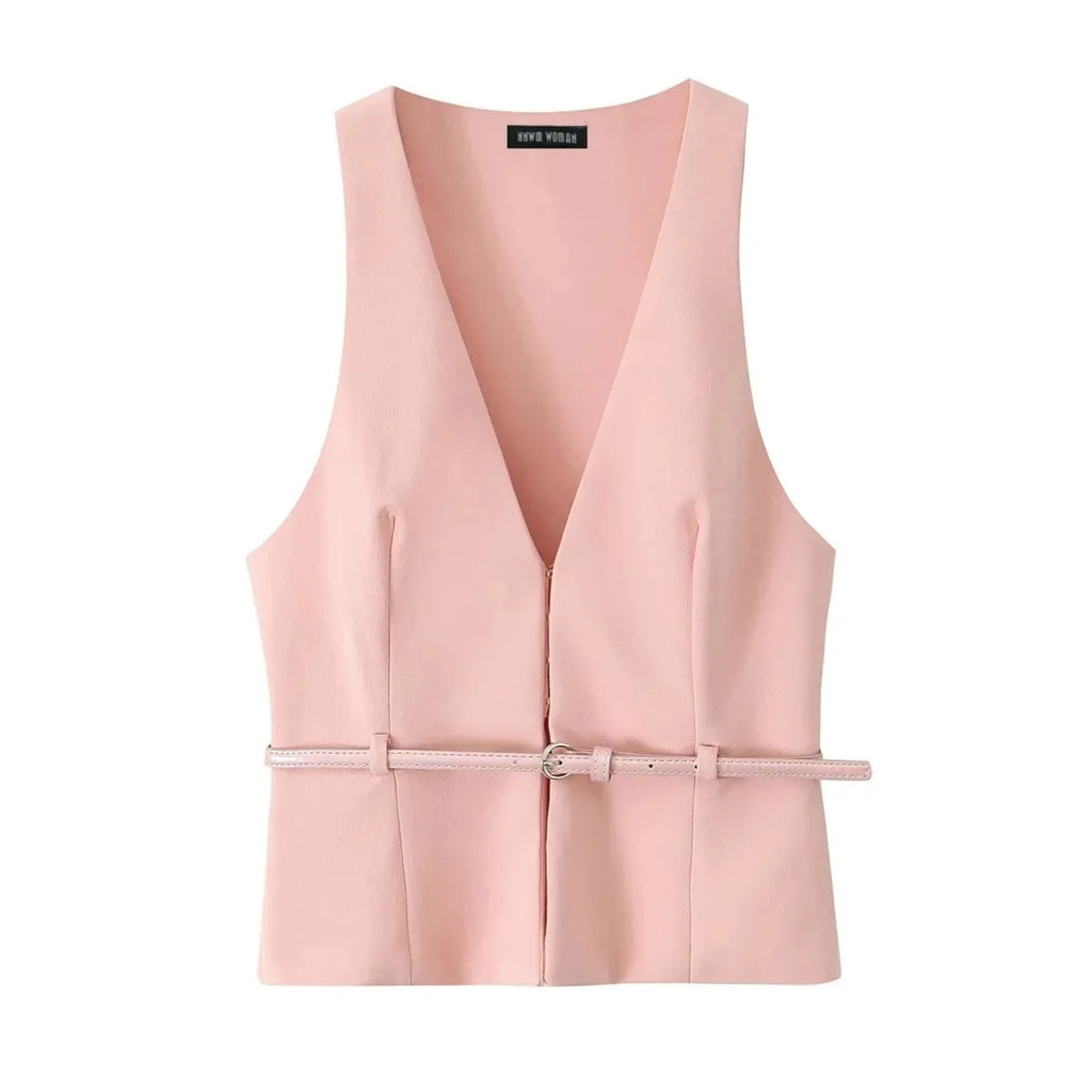 KONDALA Vintage Chic Solide Frauen Anzug V-ausschnitt Ärmellose Schärpen Weste Blazer Gerade Shorts Neue Mode 2025, Sommer Büro Sets