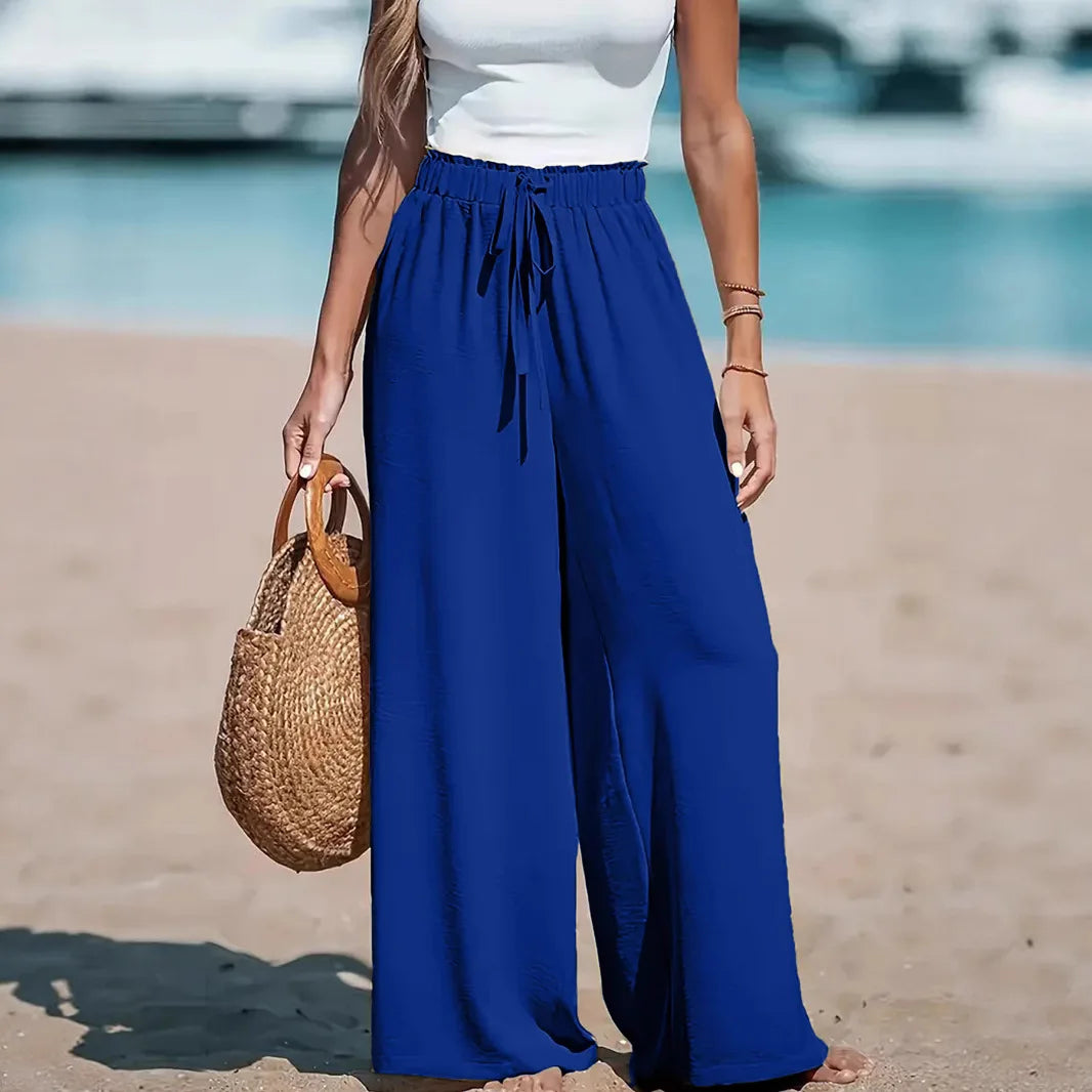 Damenhose mit elastischem Bund und Kordelzug, schlicht und modisch, ideal für lässige Urlaubskleidung im Frühling und Sommer