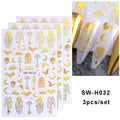 3 Stück Halloween Nagelaufkleber Goldenes Skelett Kürbis Fledermaus Schlüssel Nagelaufkleber y2k Stern Punk Gothic Nagelzubehör Maniküre Dekoration