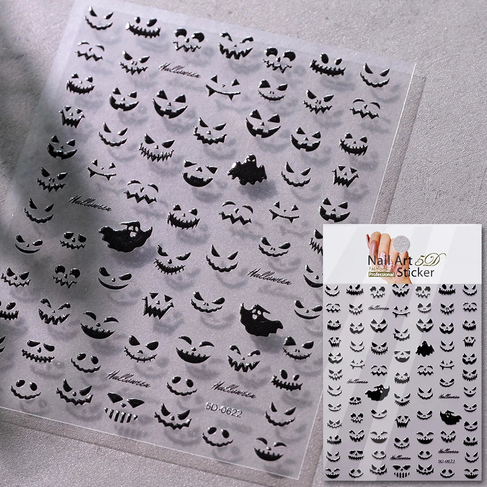 5D Halloween Geist Fledermaus Kürbis Nagel Aufkleber Glänzende Spinne Skelett Vintage Kreuz Nagel Aufkleber Halloween Gruselige Nagel Slider Decora