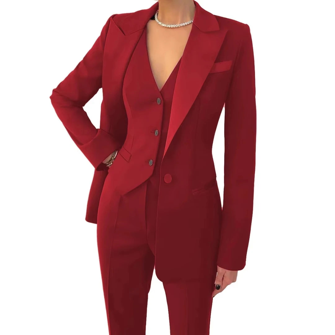 Damenanzüge, 3-teilig, Marineblau, einfarbig, mit einem Knopf, für Business, Bankett, formelle Anlässe, Arbeit, Büro, Alltag, Jacke, Weste mit Hose