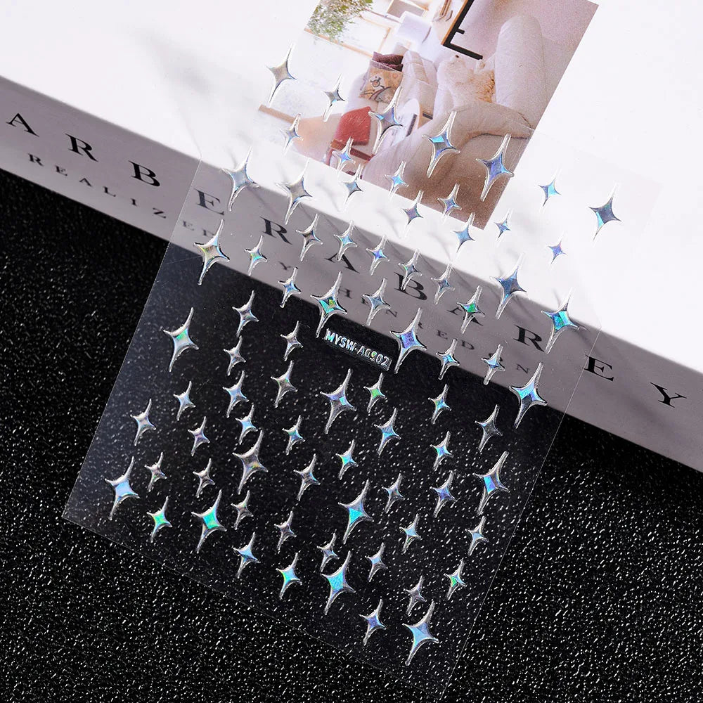 1-PC Holo Laser Star Nail Art Aufkleber (Schwarz/Weiß/Splitter/Gold) Glänzender Stern 3D Nagelaufkleber DIY 3D Transfer Star Nail Slider *&