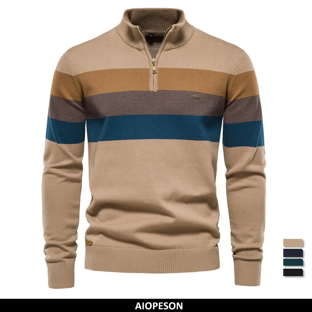 AIOPESON Herren-Pullover aus Baumwolle mit Stehkragen, Stehkragen, Viertelreißverschluss, Pullover, Herbst und Winter, warm, gesellschaftlicher Freizeitpullover für Herren