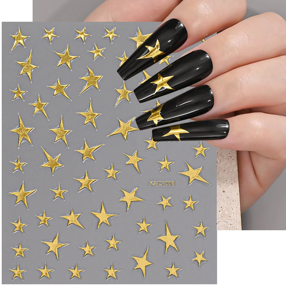 1 Stück Blauer Edelstein Stern Sonne Mond Nagelaufkleber 3D Böhmisches Sternenlicht Herz Schlange Selbstklebende Abziehbilder Französische Linien Streifen Maniküre Sliders