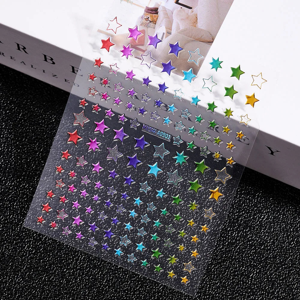 1Pcs 3D Gold/Silber/Weiß/Schwarz/Stern Nail art Aufkleber 3D Holographische Laser Stern Transfer nagel Decals DIY 3D Sterne Nagel Aufkleber