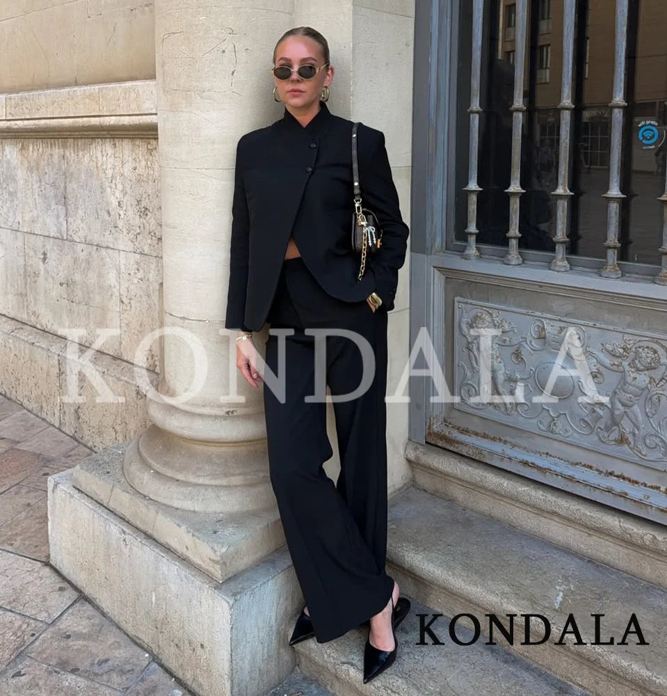 KONDALA High-Street Pendler-Hosenset für Damen: Blazer mit Knöpfen und High-Waist-Hose, Neue Frühjahrsmode 2026, Minimalistisches Damen-Set