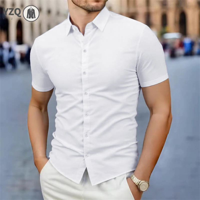 2025, neues Herren-Business-Casual-Hemd, einfarbig, kurzärmelig, für Sommermode, kein Bügeln, bequemes und vielseitiges Oberteil
