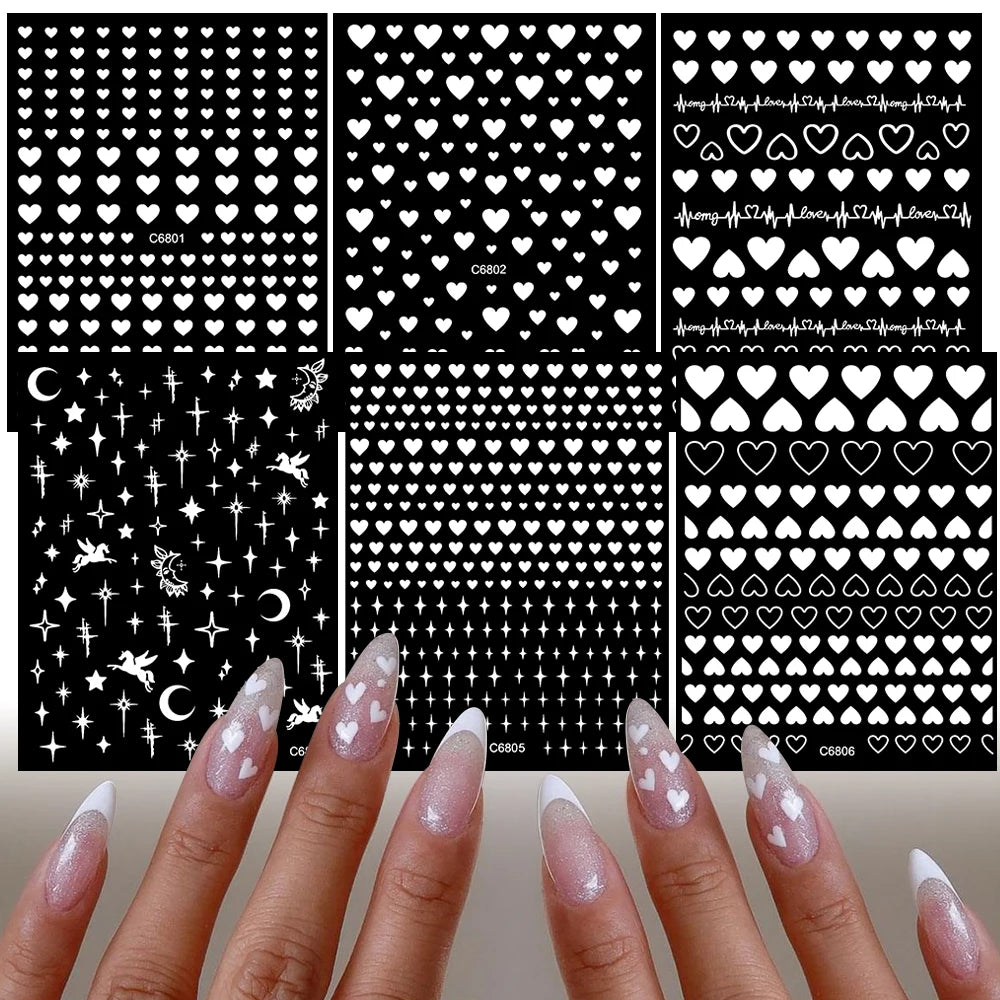 6 Stück 3D Blaue Herz-Nagelaufkleber Bronzierte Gold Silber Stern Mond Sonne Selbstklebende Slider Y2K Nagelkunst Abziehbilder Maniküre Dekoration