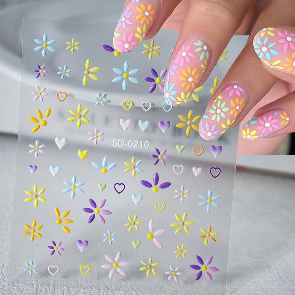 1 Stück 3D Lavendel Blumen Aufkleber für Nägel Frühling Sakura Blumenblätter Selbstklebende Slider Abziehbilder Kunst Maniküre für Dekoration