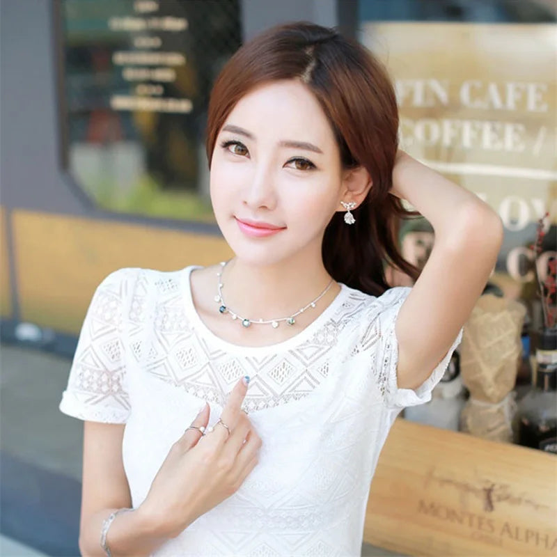 Neue Frauen Kleidung Chiffon Bluse Spitze Häkeln Weibliche Koreanische Shirts Damen Blusas Tops Shirt Weiße Blusen Slim Fit Tops 2024
