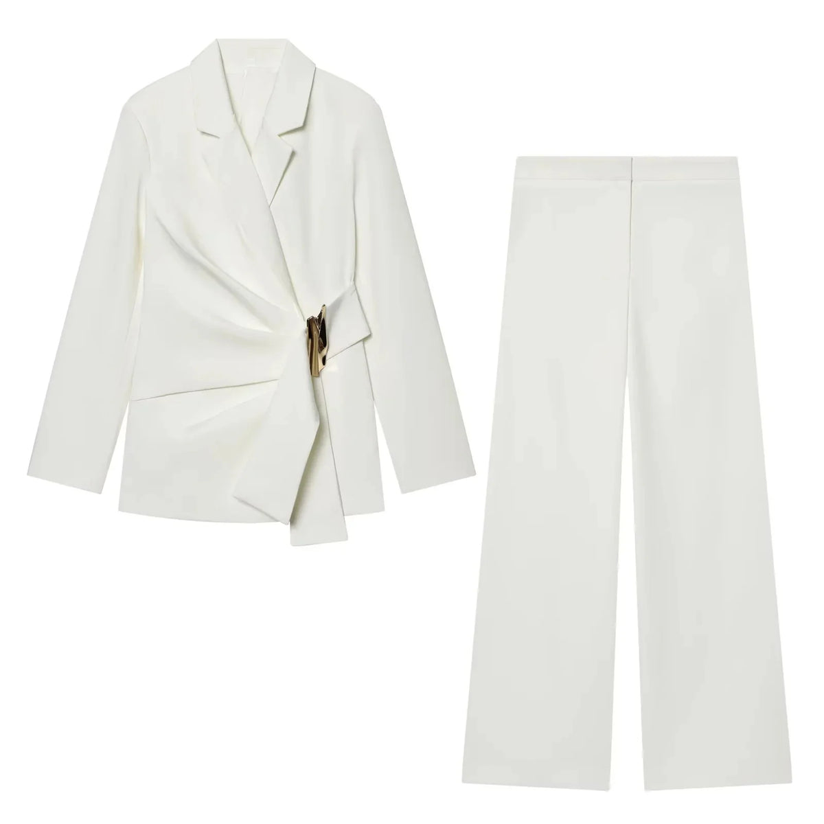 KONDALA Büro-Damen-Chic Weißer Damen-Blazer-Anzug Einfarbiger Langarm-Blazer Lange Reißverschluss-Hose Mode 2026 Frühling Sommer Anzug