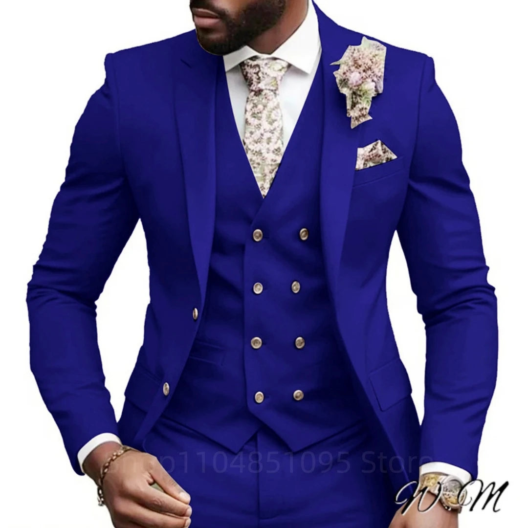 Hochwertige Grüne Business-Anzüge für Herren Slim Fit Elegante Hochzeitskleidung 3-Teilig Zweiknopf-Jacke Weste Hose Party-Sets