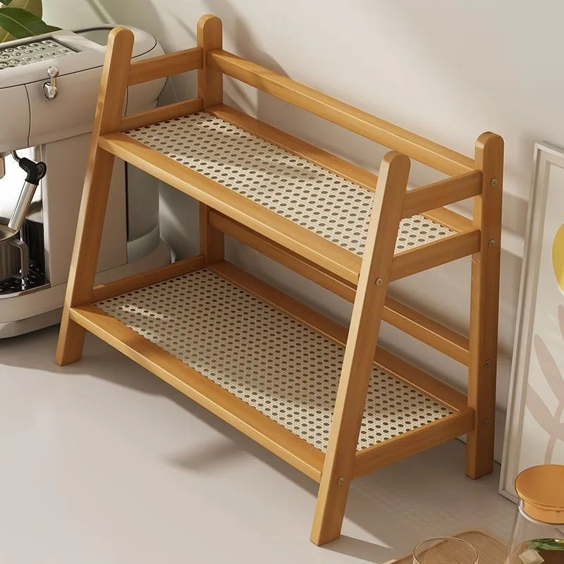 2-lagiges Gewürz-Caddy-Regal aus Bambus für die Küche, Aufbewahrungsregal für den Schreibtisch, Schrank-Organizer, Präsentationsständer, Kaffeebar, Theke, Getränkehalter