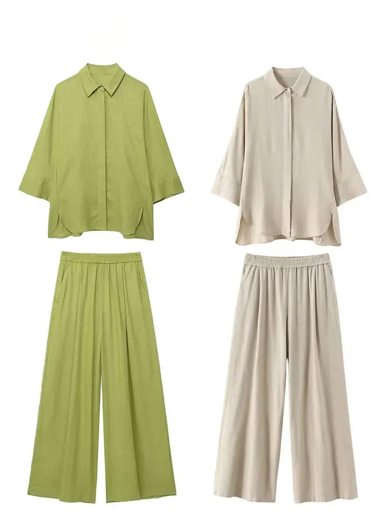 HH Frauen Mode Bluse Hosenanzug Einreiher Langarm Revers Shirts Elastische Taille Hose Solide High Street Outfit