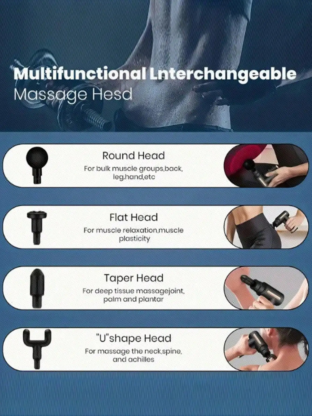 2026 Tragbare Muskelmassagepistole für Körpermassage, mit LED-Touchscreen, Geschwindigkeitseinstellung und 4 austauschbaren, wiederaufladbaren