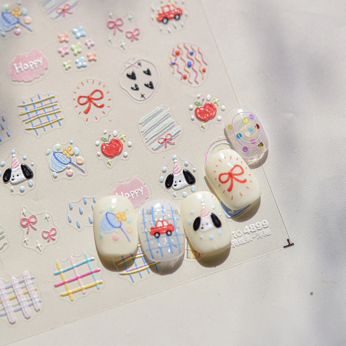 1pc 5D Relief Graffiti Nail art Aufkleber Kaninchen Hund Bär Bogen Nagel Aufkleber Cartoon Thema Selbst-Klebe Aufkleber für DIY Maniküre *