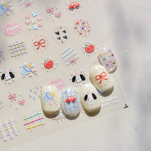 1pc 5D Relief Graffiti Nail art Aufkleber Kaninchen Hund Bär Bogen Nagel Aufkleber Cartoon Thema Selbst-Klebe Aufkleber für DIY Maniküre *