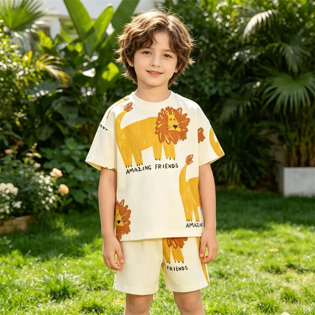 Sportliches Freizeit-Set Sommer Jungen Outfit Kurzarm Trainingsanzug Neues T-Shirt+Shorts 2-teiliges Set 2026 Kinder Einfache Modische Kleidung