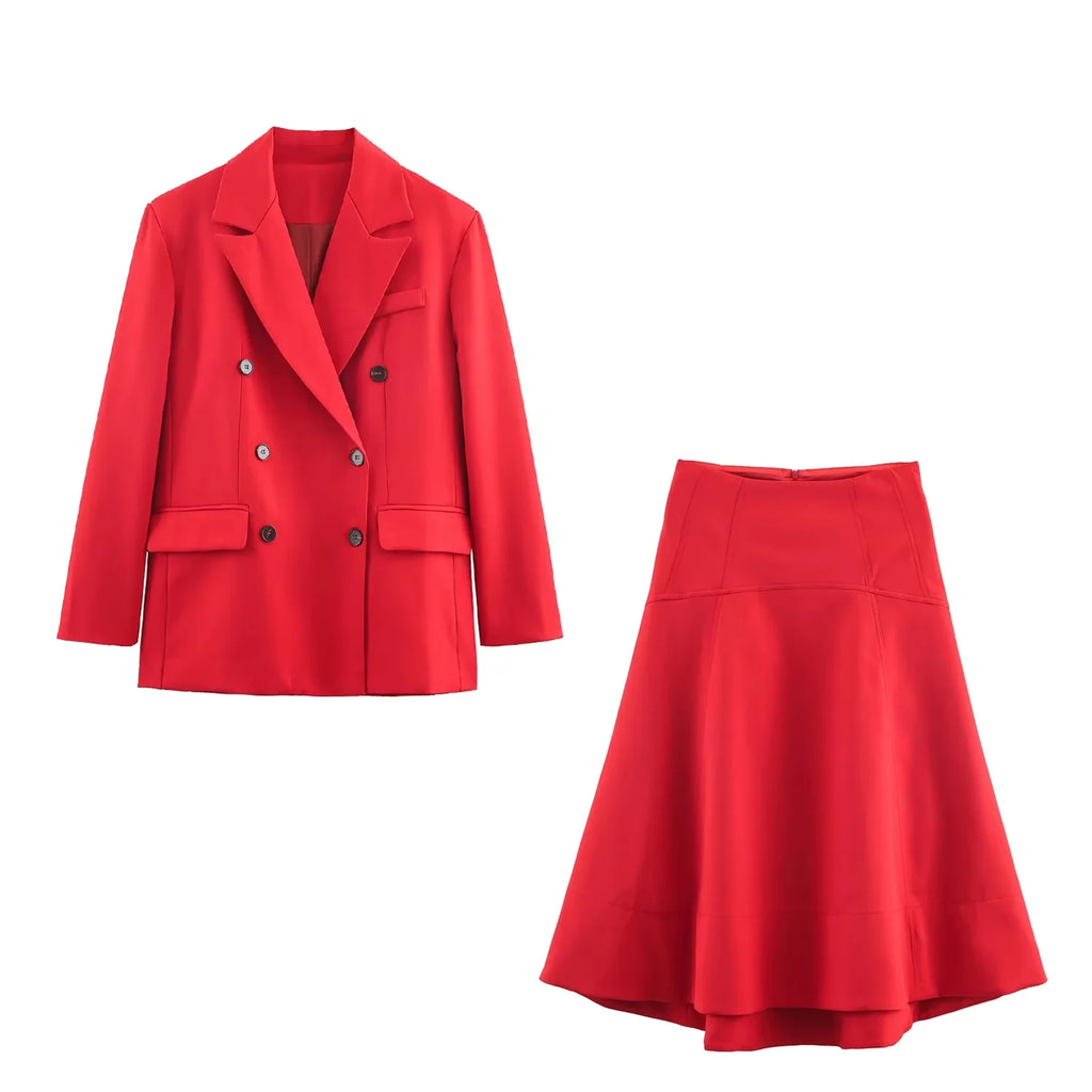 KONDALA Eleganter, lässiger, schicker Damen-Blazer-Rock-Anzug, fester Knopf, Langarm-Blazer, langer, lockerer Rock, modischer 2026-Frühlingsanzug