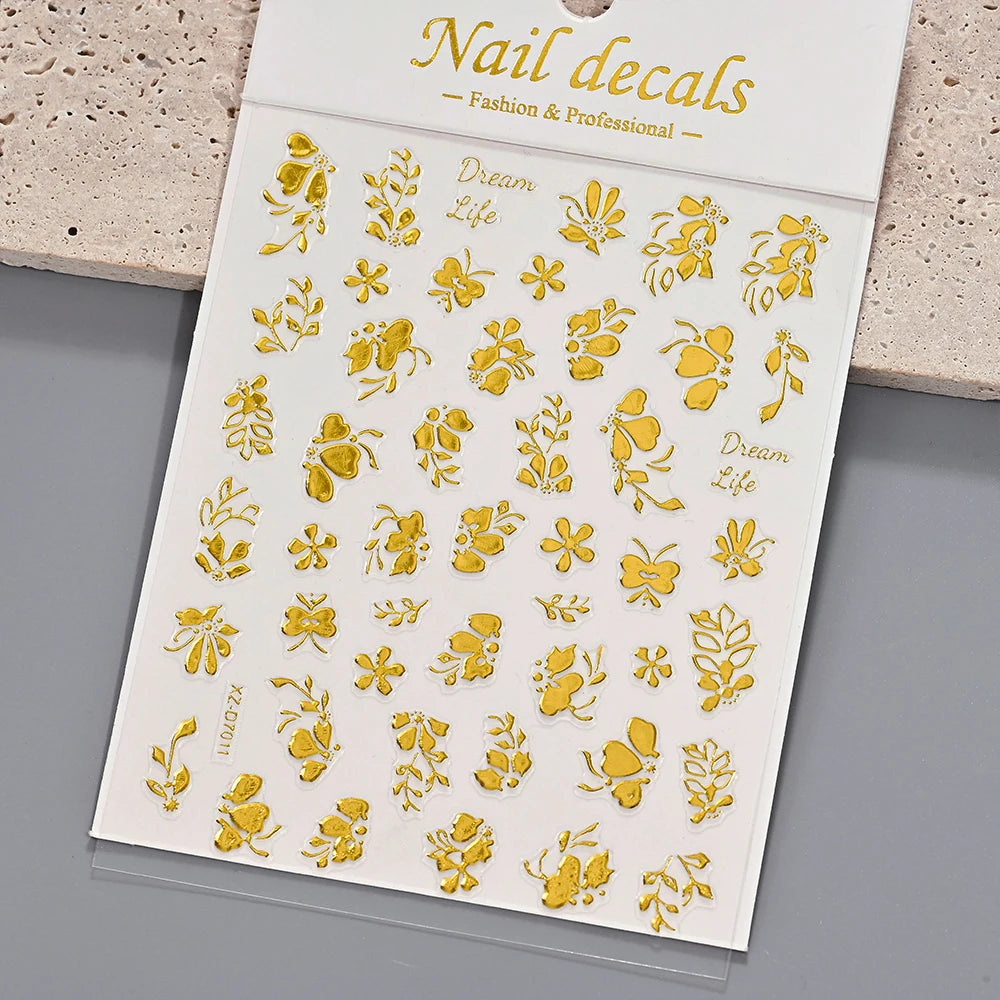1 Stück 3D Bronzing Gold French Strips LinesNail Art Aufkleber Unregelmäßige Metall French Line Nagelaufkleber Selbstklebendes Nagelzubehör 4