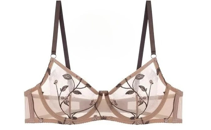 Französischer Spitzen-Push-up-BH-Set, ultradünne, gepunktete Mesh-Komfortunterwäsche, große Größen, Anti-Sag-Formwäsche für große Brüste