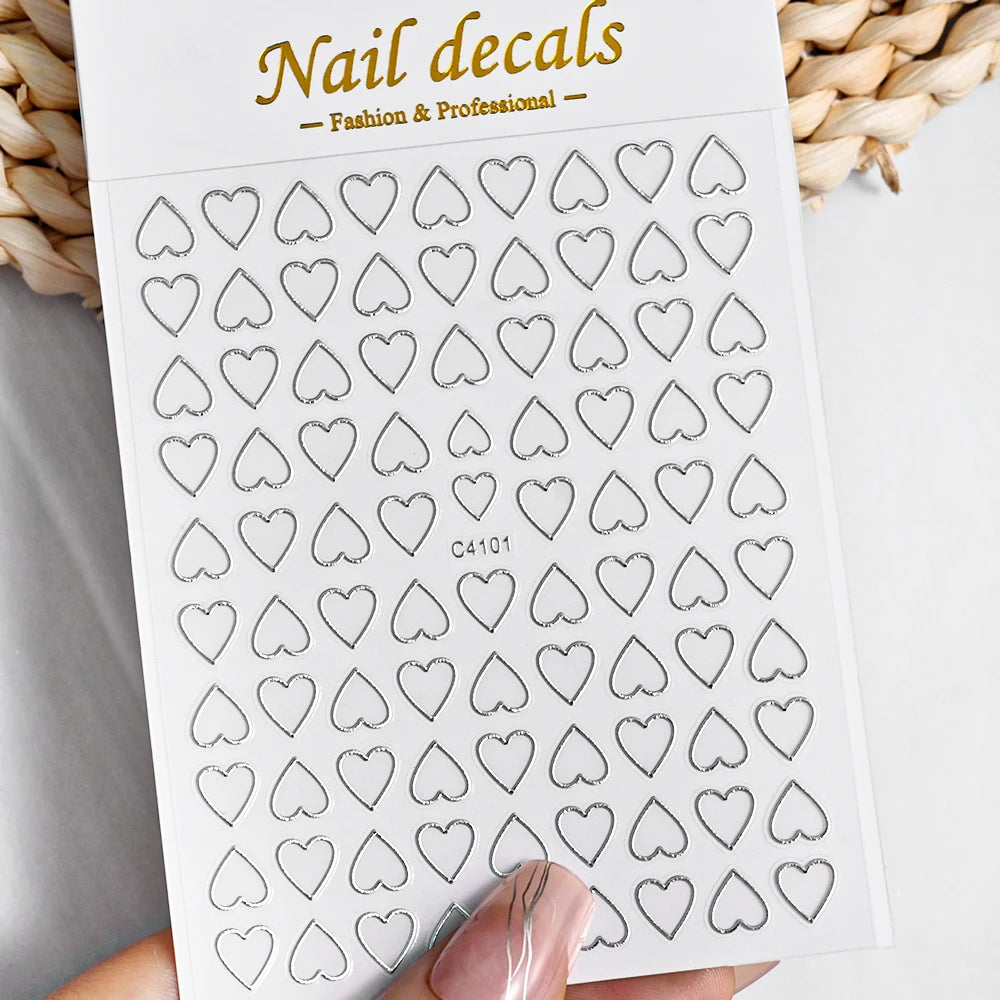 1Pc 3D Gold Silber Hohl Liebe Herz Nagel Aufkleber Weiß Schwarz Laser Herz Selbst-klebe Aufkleber Maniküre Dekoration spitze Sliders