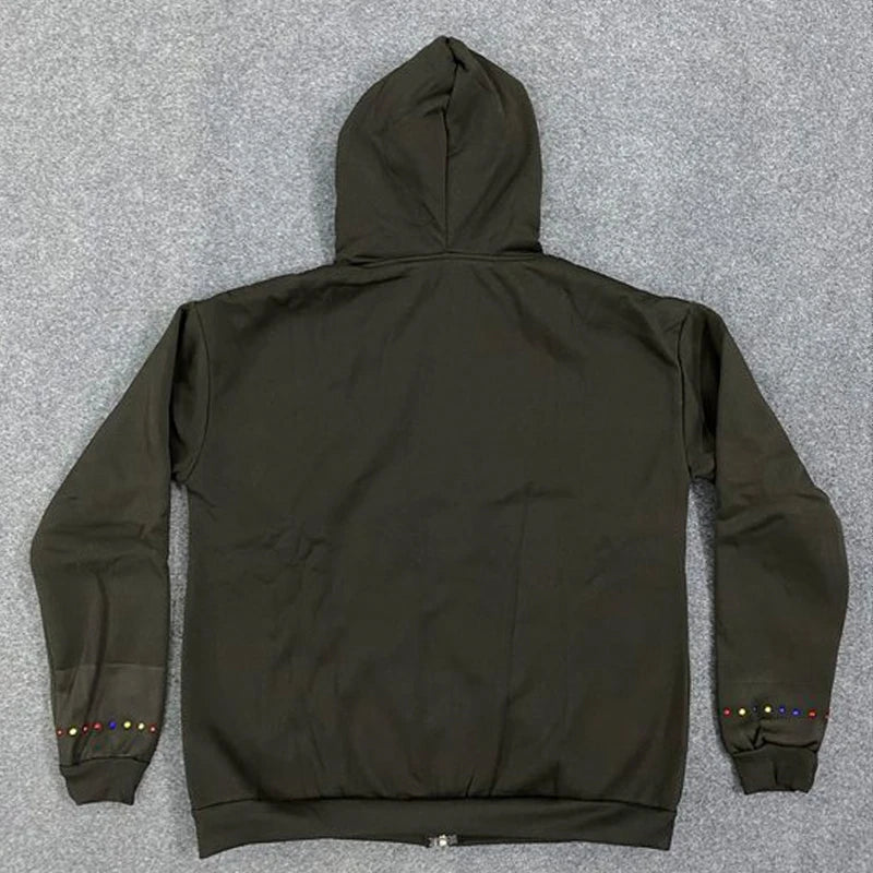 Y2K Europäische Amerikanische Mode Flagge Gedruckt Ästhetik Lange Sleeve Zipper Farbe Strass Top Lose Casual Design Frauen Hoodie