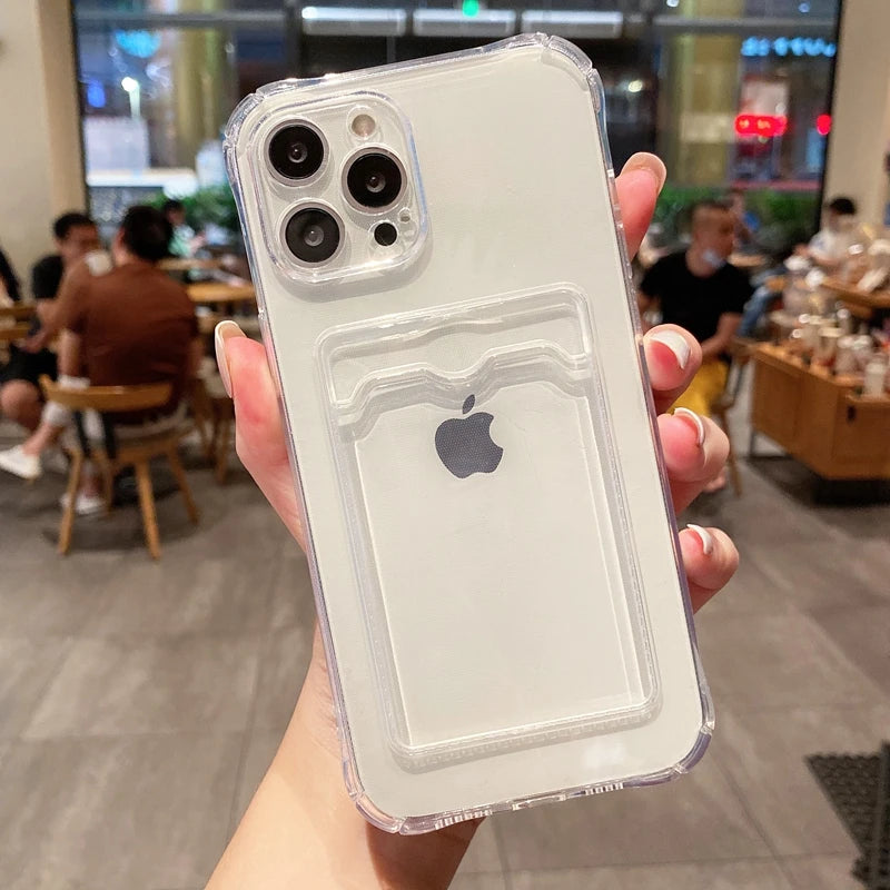 Brieftasche Kartenhalter Klare weiche Hülle für iPhone 17 11 13 12 14 15 Plus 16 Pro Max Air X XS Max XR Transparente Kartenfächer Abdeckung