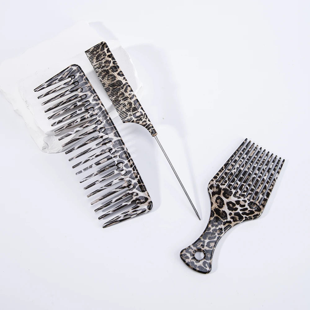 1/2/3 Stück Haarschneidekamm mit Leopardenmuster, Stiftkamm, breiter Zahnkamm, Ölgabelkamm. Haarschmuck für glattes Haar zum Kämmen im Salon
