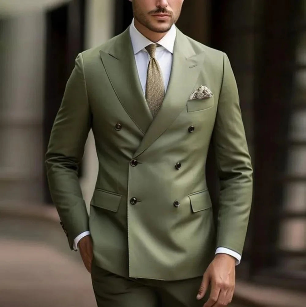 Herren Casual Hochzeitsanzug Zweiteiliges Set aus Polyestergewebe Doppelreihig Geknöpft Formeller Anzug für Trauzeugen und Bestmannen
