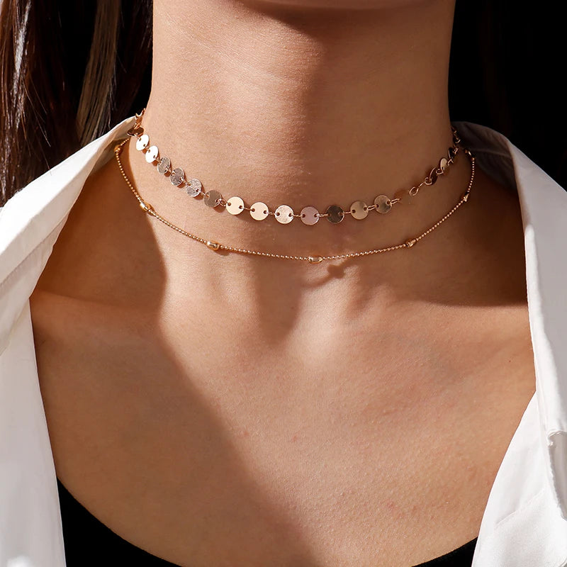 Neue Gold Farbe Pailletten Münzen Anhänger Halskette für Frauen Böhmischen Choker Halsketten Damen Hals Kurze Kette Collares Schmuck Geschenke